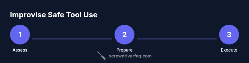 Process infographic showing steps to improvise a screwdriver safely