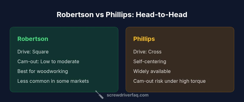 Comparison graphic of Robertson vs Phillips screwdriver heads