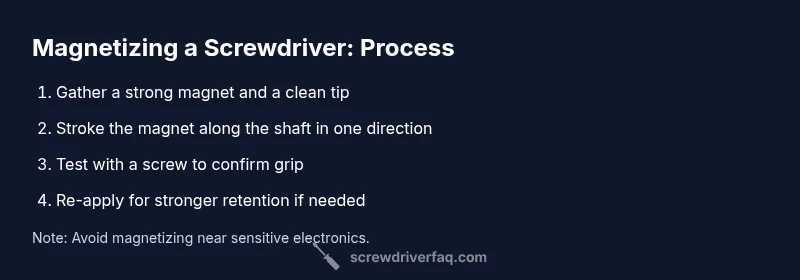 Process infographic showing steps to magnetize a screwdriver