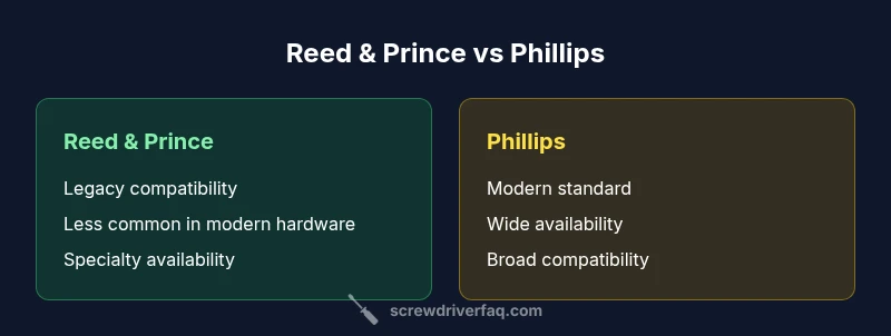 Comparison infographic showing RP and Phillips screwdrivers