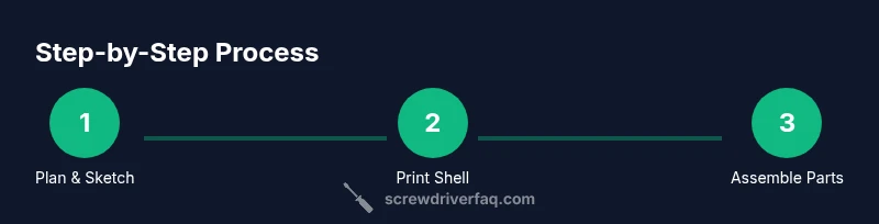 Visual infographic showing planning, printing, and assembling a sonic screwdriver prop